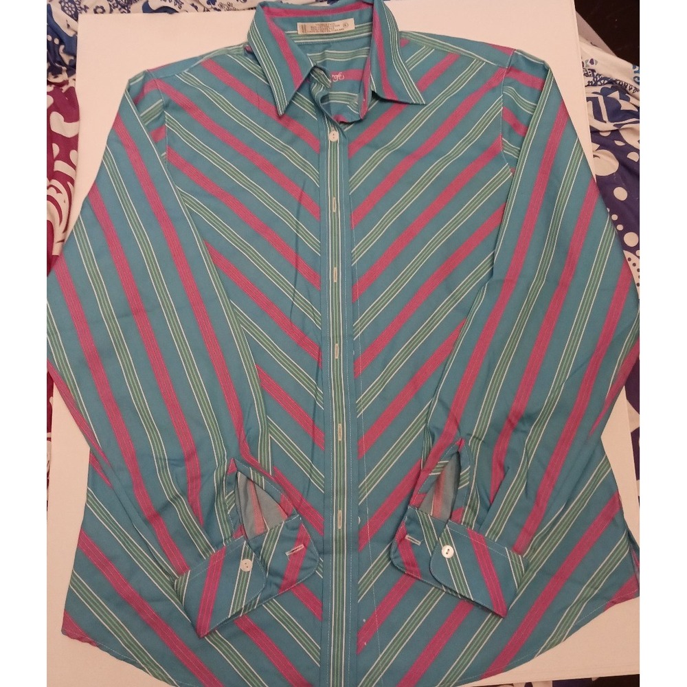 NEW Foxcroft Women's Striped Cotton Blend Button Up Shirt, Small